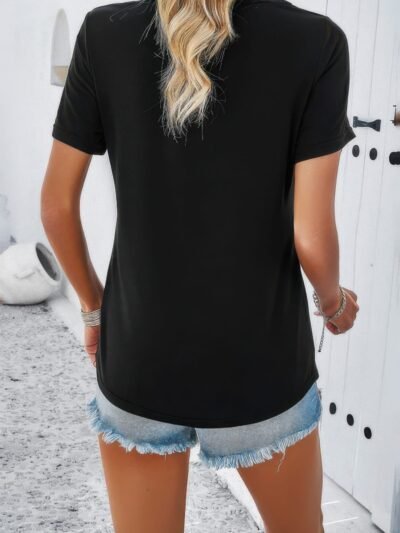 Solid V Neck Cut Out Short Sleeve Loose Shirt Solid V Neck Cut Out Short Sleeve Loose Shirt