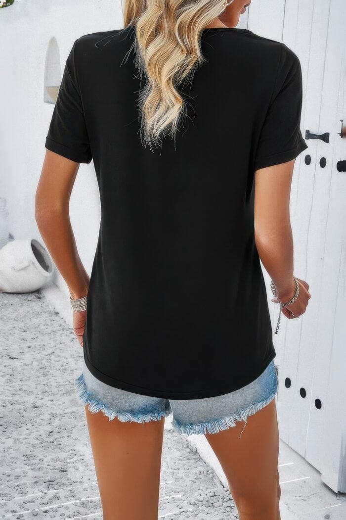 Solid v neck cut out short sleeve loose shirt
