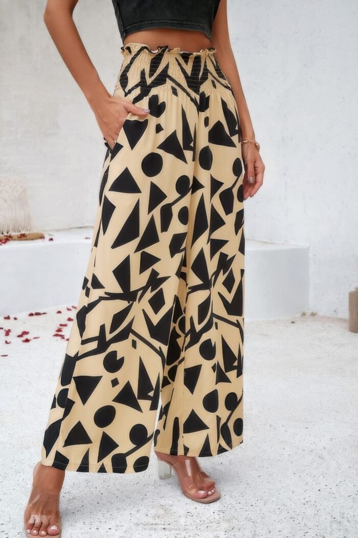 Allover print folded frill wide leg high waist pant - image 4