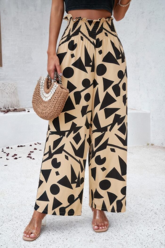Allover print folded frill wide leg high waist pant - image 5