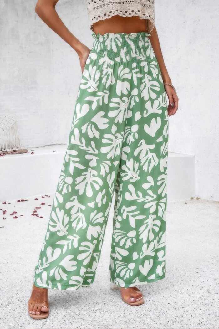 Allover print folded frill wide leg high waist pant - image 8
