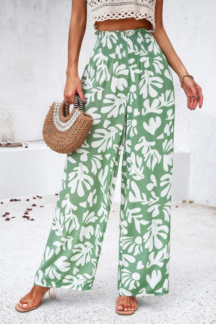 Allover print folded frill wide leg high waist pant - image 10
