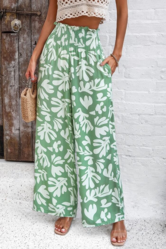 Allover print folded frill wide leg high waist pant - image 11