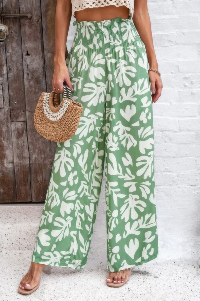 Allover print folded frill wide leg high waist pant - image 12