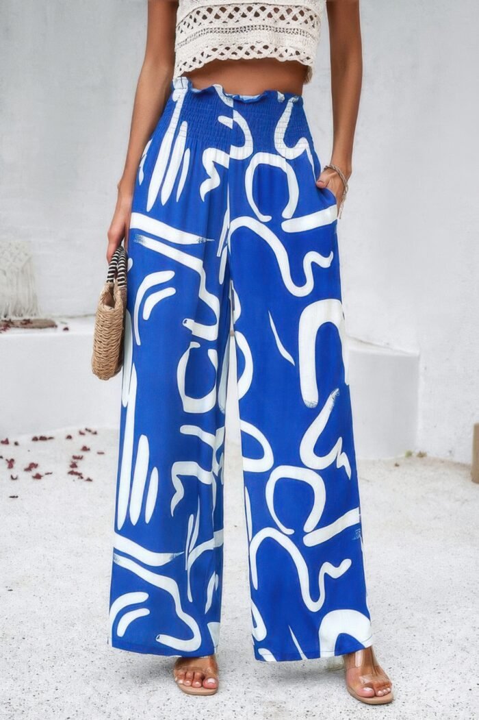 Allover print folded frill wide leg high waist pant - image 14