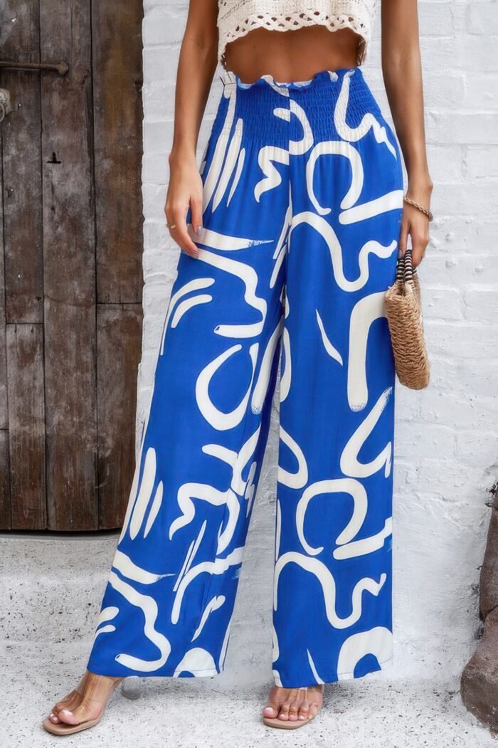 Allover print folded frill wide leg high waist pant - image 15