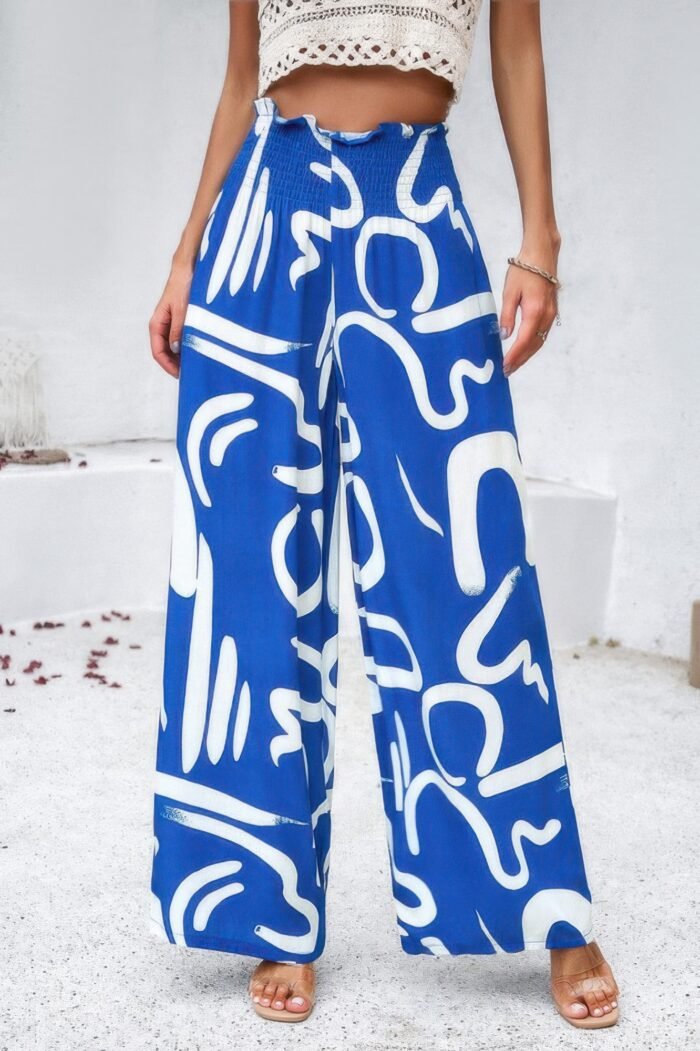 Allover print folded frill wide leg high waist pant - image 16