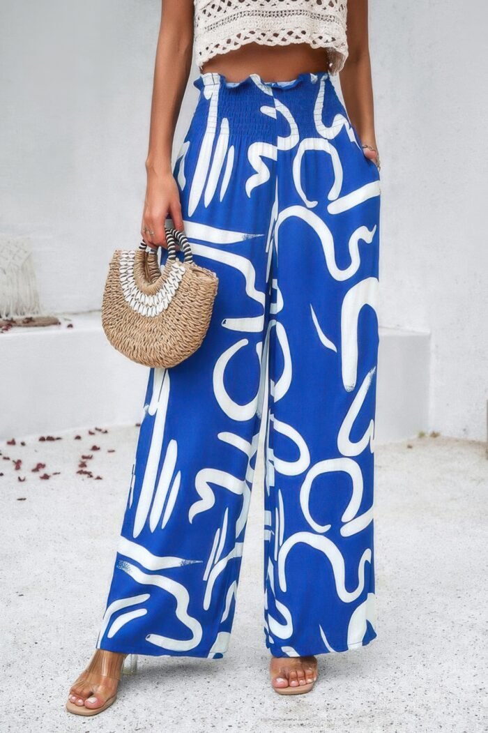 Allover print folded frill wide leg high waist pant - image 18