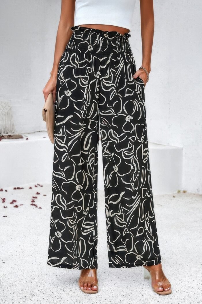 Allover print folded frill wide leg high waist pant - image 20