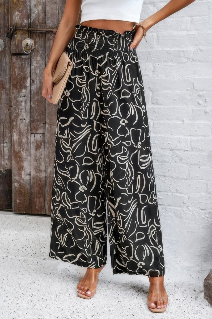 Allover print folded frill wide leg high waist pant - image 22