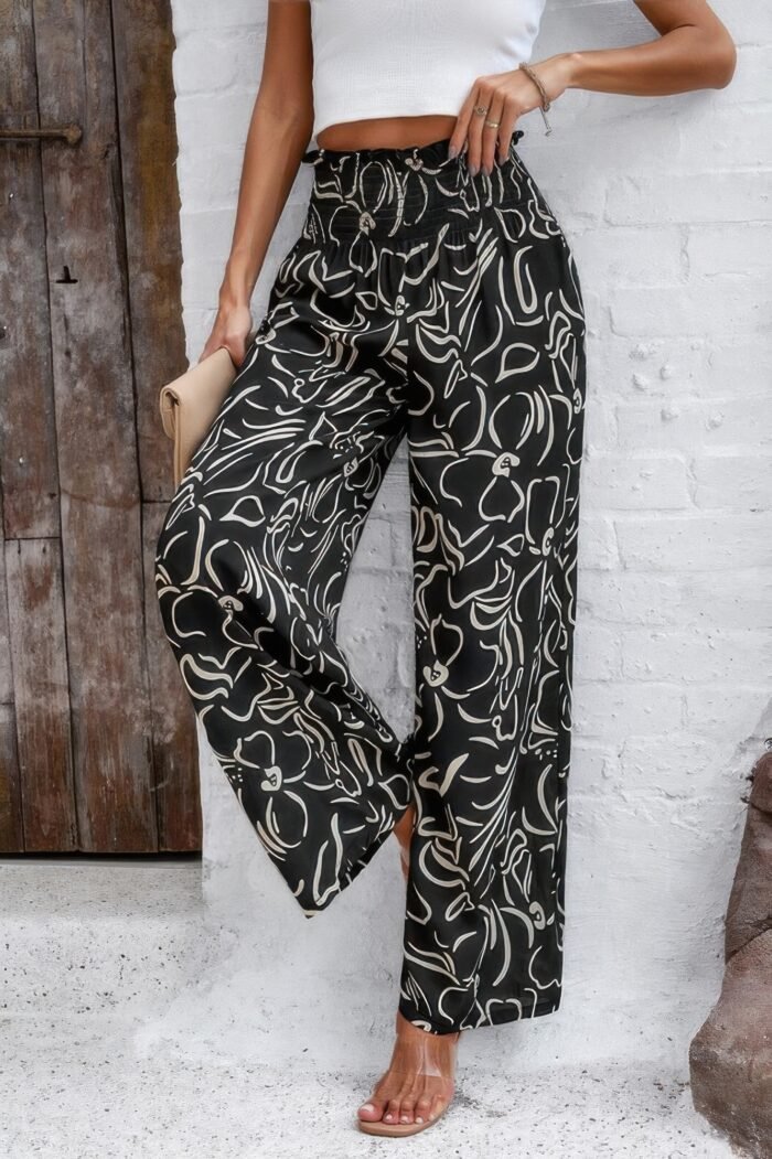 Allover print folded frill wide leg high waist pant - image 23