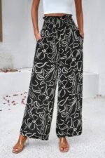 Allover Print Folded Frill Wide Leg High Waist Pant - Image 25