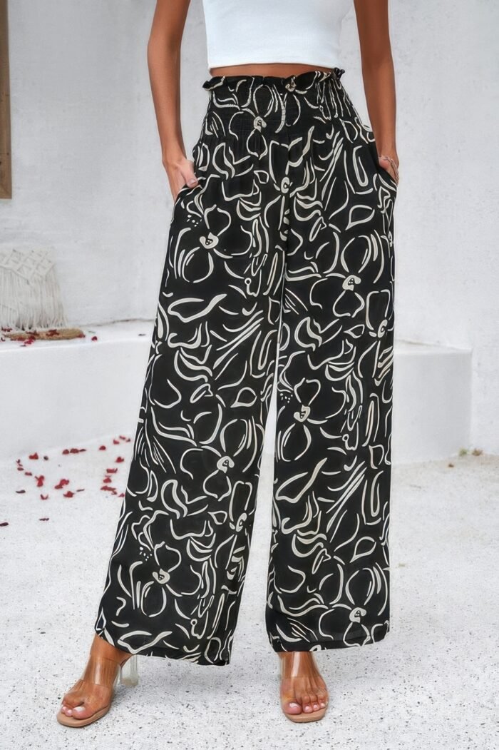 Allover print folded frill wide leg high waist pant - image 25