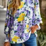Floral Contrast Lace Trim Split Top