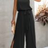 V Neck Suspenders Wide Leg Side Slit Jumpsuit