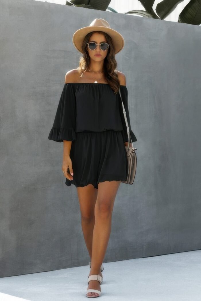 Chiffon off shoulder flare sleeves loose fit romper