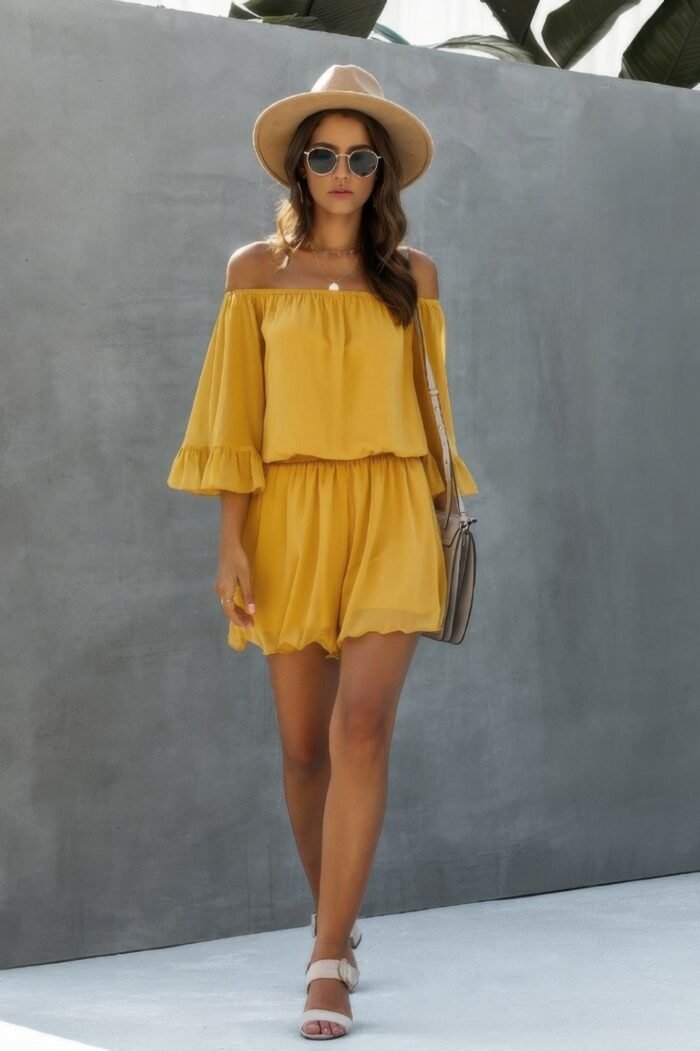 Chiffon off shoulder flare sleeves loose fit romper