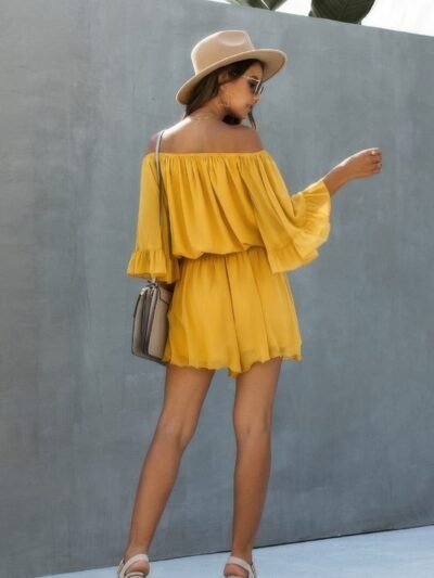 Chiffon Off Shoulder Flare Sleeves Loose Fit Romper Chiffon Off Shoulder Flare Sleeves Loose Fit Romper