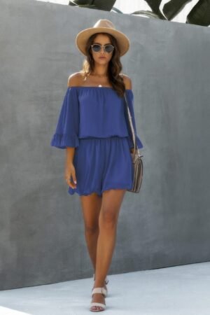 Chiffon Off Shoulder Flare Sleeves Loose Fit Romper