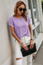 Crewneck Short Sleeve Lace Trim Loose T Shirts - Image 3