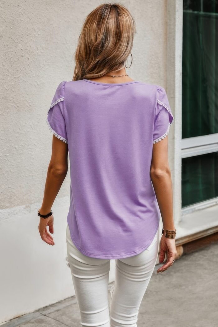 Crewneck short sleeve lace trim loose t shirts - image 6