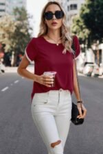 Crewneck Short Sleeve Lace Trim Loose T Shirts - Image 7