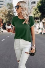 Crewneck Short Sleeve Lace Trim Loose T Shirts - Image 12
