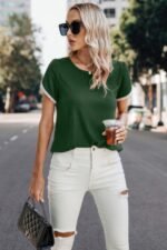 Crewneck Short Sleeve Lace Trim Loose T Shirts - Image 13