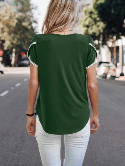 Crewneck Short Sleeve Lace Trim Loose T Shirts Crewneck Short Sleeve Lace Trim Loose T Shirts