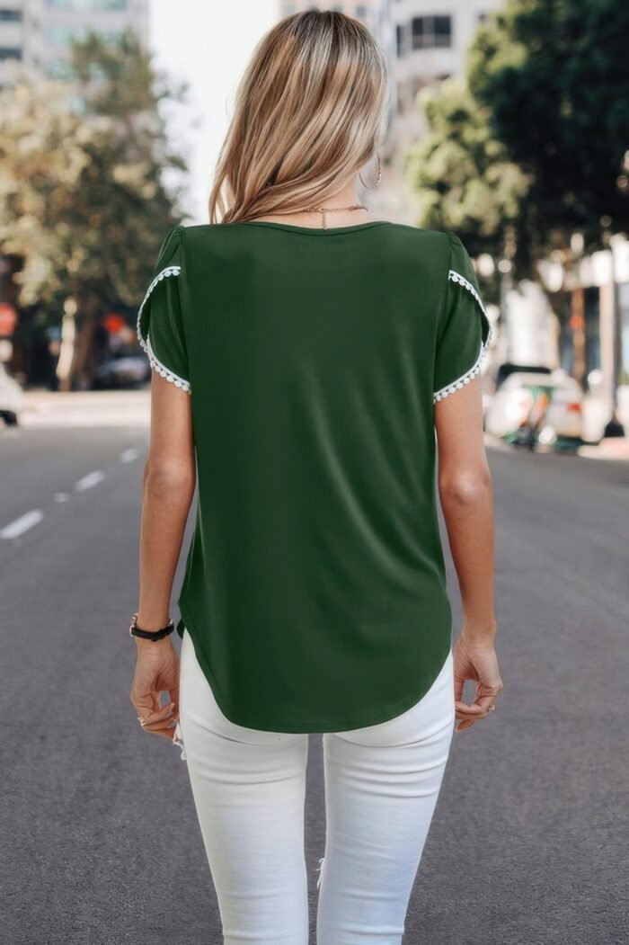 Crewneck short sleeve lace trim loose t shirts - image 15