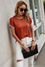 Crewneck Short Sleeve Lace Trim Loose T Shirts - Image 16