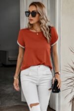 Crewneck Short Sleeve Lace Trim Loose T Shirts - Image 18