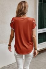 Crewneck Short Sleeve Lace Trim Loose T Shirts - Image 20