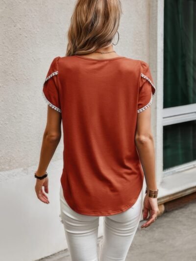 Crewneck Short Sleeve Lace Trim Loose T Shirts Crewneck Short Sleeve Lace Trim Loose T Shirts