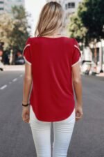 Crewneck Short Sleeve Lace Trim Loose T Shirts - Image 24