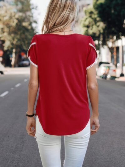 Crewneck Short Sleeve Lace Trim Loose T Shirts Crewneck Short Sleeve Lace Trim Loose T Shirts