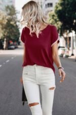 Crewneck Short Sleeve Lace Trim Loose T Shirts - Image 25