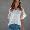 Splicing Print V Neck Ruffle Elegant Top
