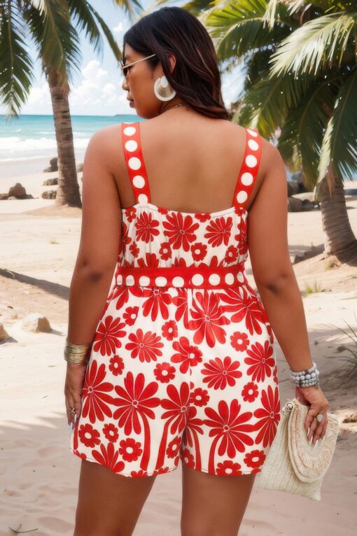 Plus Size Random Printed Belt Sleeveless Romper - Image 5