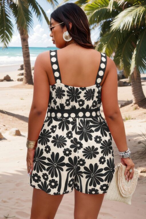 Plus Size Random Printed Belt Sleeveless Romper - Image 10