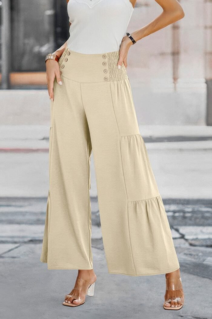 Elastic high waist wide leg long palazzo pants