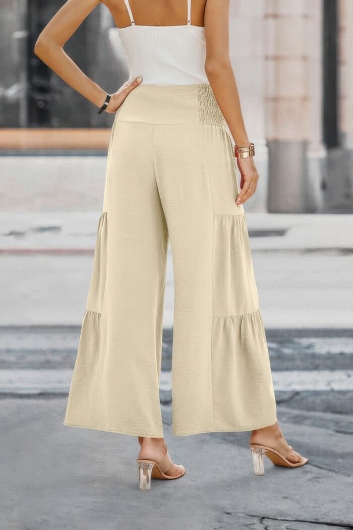 Elastic high waist wide leg long palazzo pants
