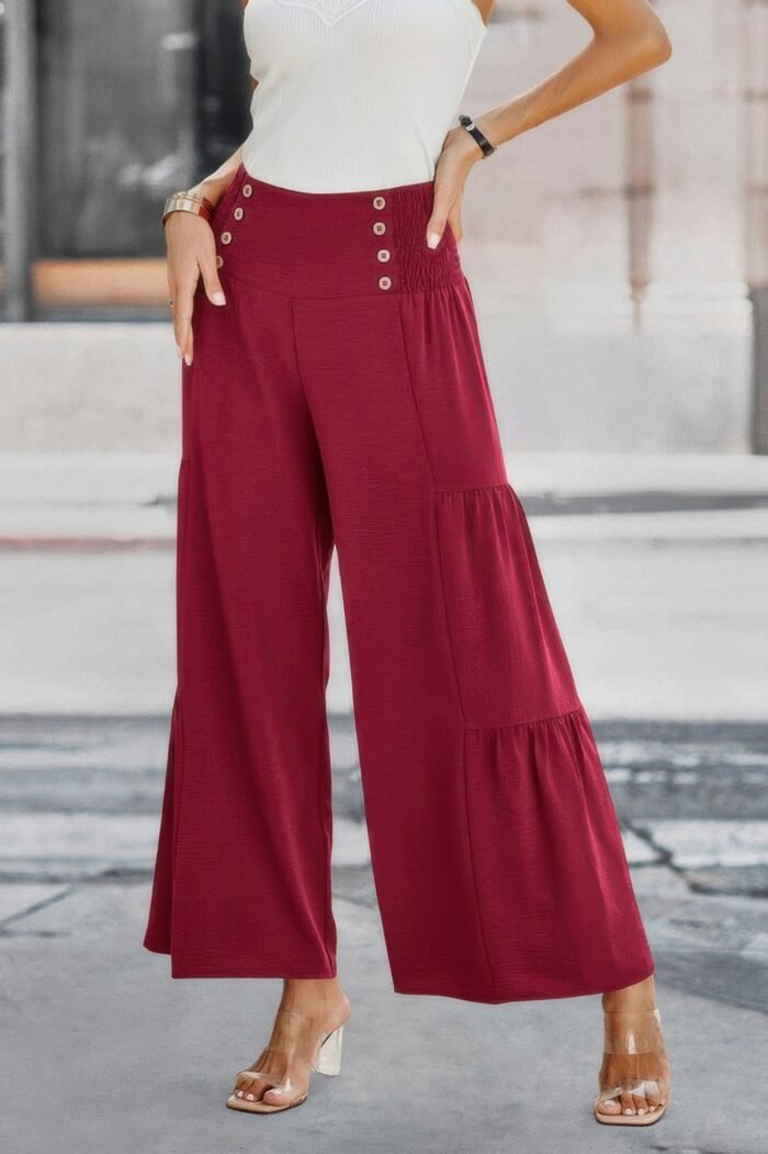 Elastic high waist wide leg long palazzo pants