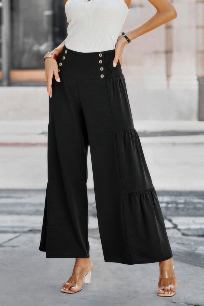 Elastic high waist wide leg long palazzo pants