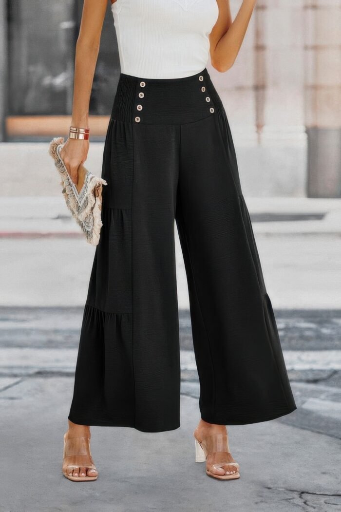 Elastic high waist wide leg long palazzo pants
