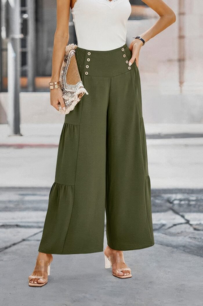 Elastic high waist wide leg long palazzo pants