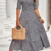 Boho Print Off Shoulder Ruffle Hem Floral Dress