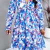 Elegant Printed V Neck Ruffled A Line Mini Dress