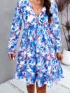 Elegant Printed V Neck Ruffled A Line Mini Dress