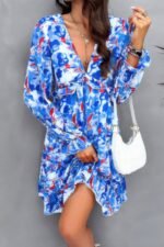 Elegant Printed V Neck Ruffled A Line Mini Dress - Image 4